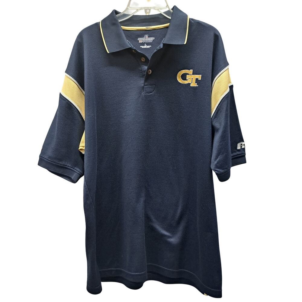 Georgia Tech Lg Polo Pullover Blue short sleeve Russell Athletic  DriPower